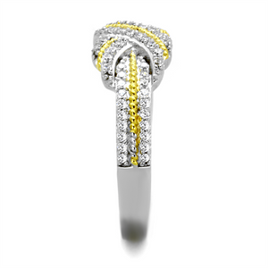 TS370 - 925 Sterling Silver Ring Reverse Two-Tone Women AAA Grade CZ Clear