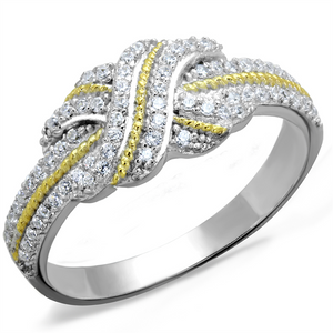TS370 - 925 Sterling Silver Ring Reverse Two-Tone Women AAA Grade CZ Clear