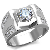 TS385 - 925 Sterling Silver Ring Rhodium Men AAA Grade CZ Clear