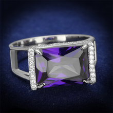 TS417 - 925 Sterling Silver Ring Rhodium Women AAA Grade CZ Amethyst