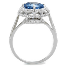 TS419 - 925 Sterling Silver Ring Rhodium Women Synthetic Sea Blue