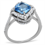 TS419 - 925 Sterling Silver Ring Rhodium Women Synthetic Sea Blue