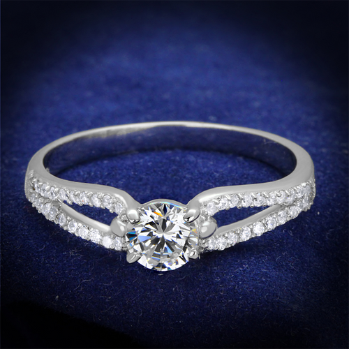 TS431 - Rhodium 925 Sterling Silver Ring with AAA Grade CZ  in Clear