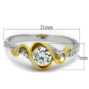TS475 - 925 Sterling Silver Ring Reverse Two-Tone Women AAA Grade CZ Clear