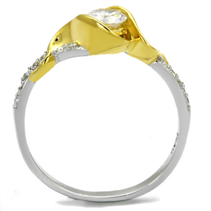 TS475 - 925 Sterling Silver Ring Reverse Two-Tone Women AAA Grade CZ Clear