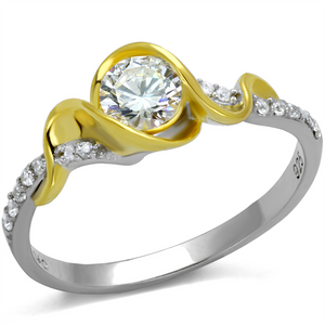 TS475 - 925 Sterling Silver Ring Reverse Two-Tone Women AAA Grade CZ Clear