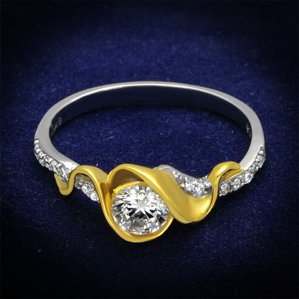 TS475 - 925 Sterling Silver Ring Reverse Two-Tone Women AAA Grade CZ Clear