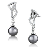 TS479 - Rhodium 925 Sterling Silver Earrings with Synthetic Pearl in Gray