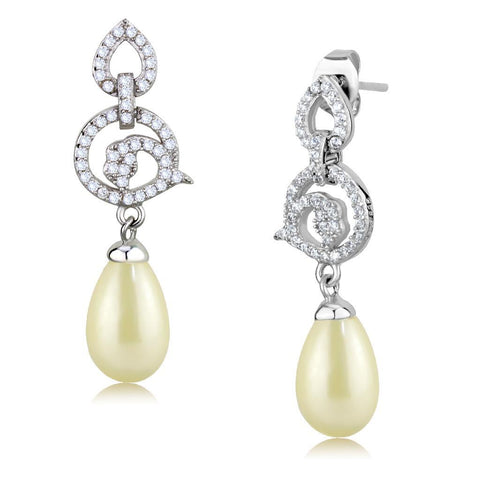 TS480 - Rhodium 925 Sterling Silver Earrings with Synthetic Pearl in Citrine Yellow