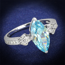 TS502 - Rhodium 925 Sterling Silver Ring with AAA Grade CZ  in Sea Blue
