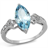 TS502 - 925 Sterling Silver Ring Rhodium Women AAA Grade CZ Sea Blue