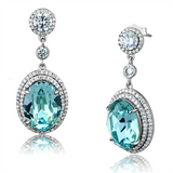 TS508 - 925 Sterling Silver Earrings Rhodium Women Top Grade Crystal Sea Blue