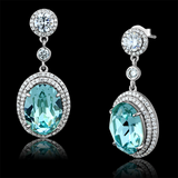 TS508 - 925 Sterling Silver Earrings Rhodium Women Top Grade Crystal Sea Blue