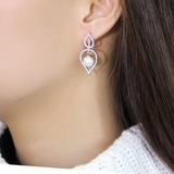 TS510 - 925 Sterling Silver Earrings Rhodium Women Semi-Precious White