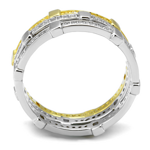 TS527 - 925 Sterling Silver Ring Gold+Rhodium Women AAA Grade CZ Clear