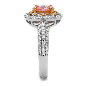 TS543 - 925 Sterling Silver Ring Rose Gold + Rhodium Women AAA Grade CZ Rose