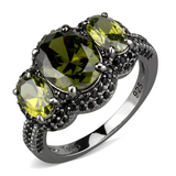 TS547 - 925 Sterling Silver Ring Ruthenium Women AAA Grade CZ Olivine color