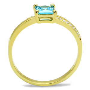 TS559 - 925 Sterling Silver Ring Gold Women AAA Grade CZ Sea Blue