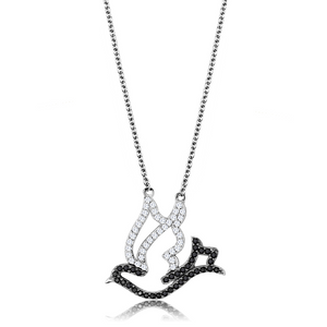 TS563 - 925 Sterling Silver Chain Pendant Rhodium + Ruthenium Women AAA Grade CZ Clear