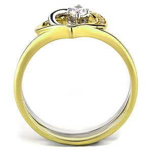 TS565 - 925 Sterling Silver Ring Gold+Rhodium Women AAA Grade CZ Clear