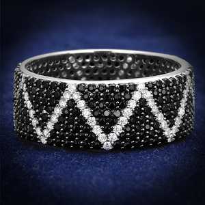 TS600 - 925 Sterling Silver Ring Rhodium + Ruthenium Women Synthetic Multi Color