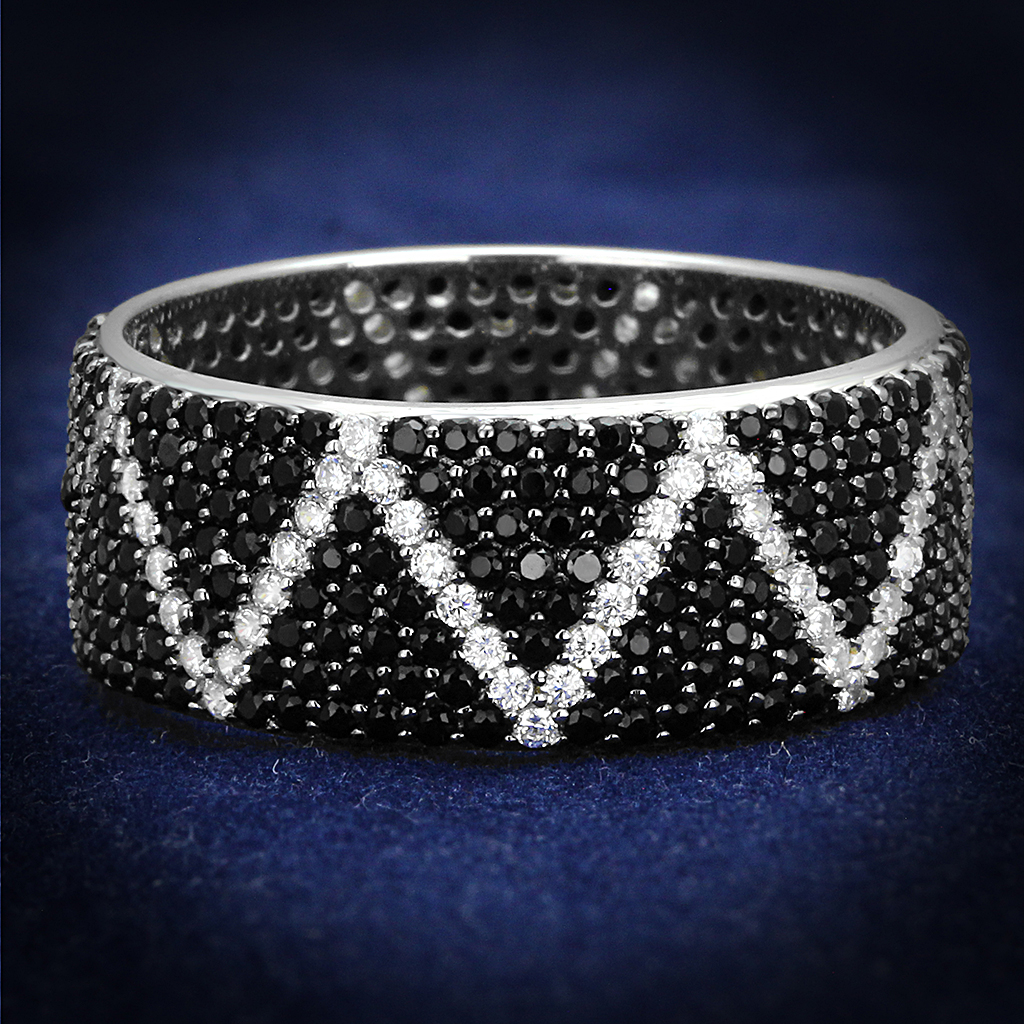 TS600 - 925 Sterling Silver Ring Rhodium + Ruthenium Women Synthetic Multi Color