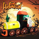 8 Feet Halloween Inflatable Skeleton Ride on Train with LED Lights