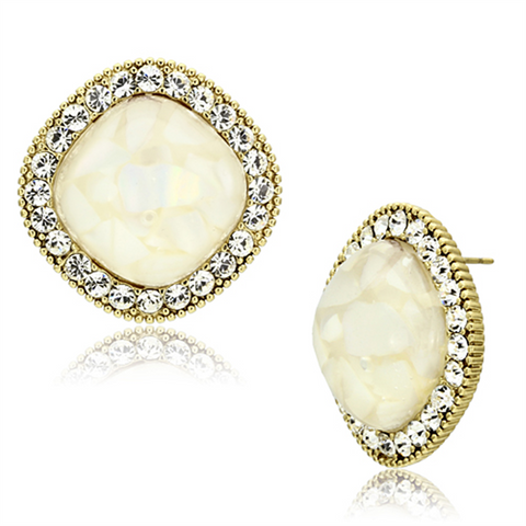 VL067 - Brass Earrings IP Gold(Ion Plating) Women Precious Stone White
