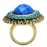 VL121 - Stainless Steel Ring IP Gold(Ion Plating) Women Synthetic Sea Blue