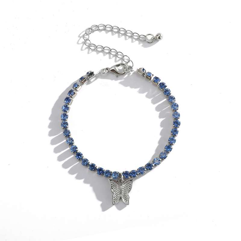 Simple Rhinestone Chain Butterfly Pendant Bracelet