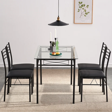 5 Pcs Dining Set Glass Table and 4 Chairs by Carmino