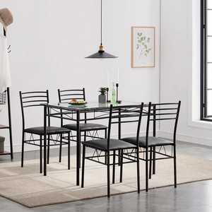 5 Pcs Dining Set Glass Table and 4 Chairs by Carmino