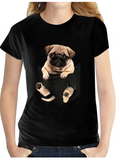 Women's 3D Printed T shirt Dog Graphic 3D Print Round Neck Basic Tops 100% Cotton Black White
