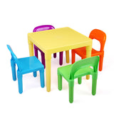 Kid Table and 4 Chairs Set, 5 PCs Kid Furniture with Activity Table and Colorful Chair for School Home Play Room