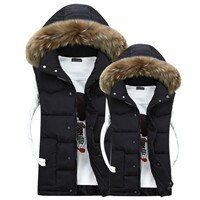 Mn's & Woman's Couple Camouflage Vest Winter Men Fashion Design Big Fur Hooded Male Cotton-Padded Waistcoat Jacket Coat