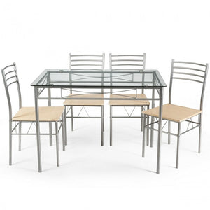 5 Pcs Dining Set Glass Table and 4 Chairs by Carmino