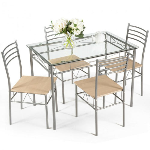 5 Pcs Dining Set Glass Table and 4 Chairs by Carmino