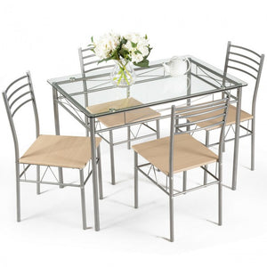 5 Pcs Dining Set Glass Table and 4 Chairs by Carmino