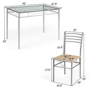 5 Pcs Dining Set Glass Table and 4 Chairs by Carmino