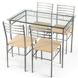 5 Pcs Dining Set Glass Table and 4 Chairs by Carmino