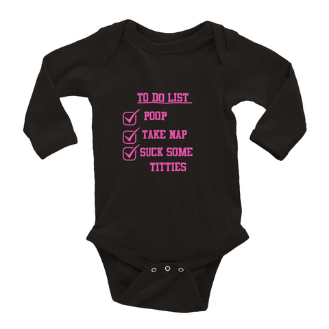 Classic Baby Long Sleeve Onesies To-do List pink Lettering