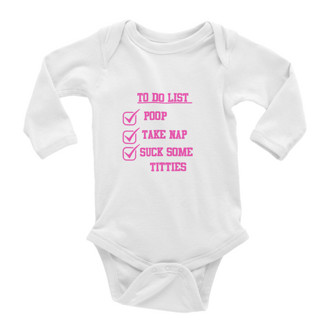 Classic Baby Long Sleeve Onesies To-do List pink Lettering