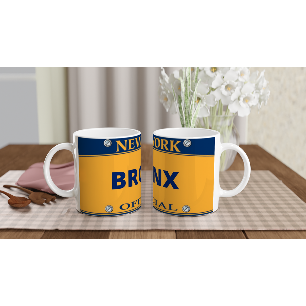 New York Plate White 11oz Ceramic Mug-Bronx