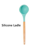 Food Grade Silicone Kitchenware Household Wooden Beech Handle Cooking Utensils Baking Tools