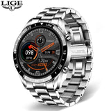 Full circle touch screen steel Band luxury Bluetooth call Men smart watch Waterproof Sport Activity fitness