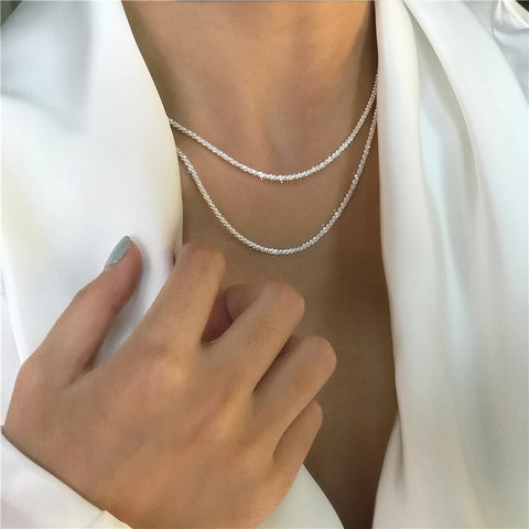 Popular 925 Sterling Silver Sparkling Clavicle Chain Choker Necklace For Women Fine Jewelry
