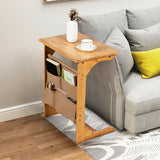 Bamboo Sofa Table End Table Bedside Table with Storage Bag